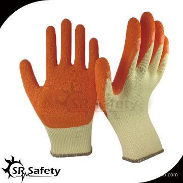 SRSAFETY 10 gauge yellow polycotton liner coated orange latex palm glove,working glove for winter